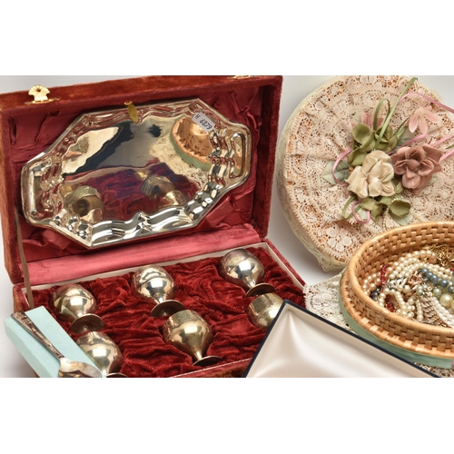 208 - A BOX OF ASSORTED ITEMS, to include a basket of costume jewellery to include brooches, beaded neckla... 