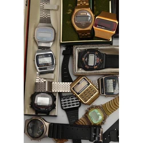 213 - A LARGE ASSORTMENT OF DIGITAL WATCHES, a box of ladys and gents digital watches, names to include 'G... 