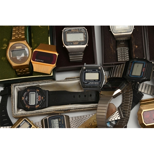 213 - A LARGE ASSORTMENT OF DIGITAL WATCHES, a box of ladys and gents digital watches, names to include 'G... 