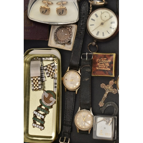 214 - A BOX OF ASSORTED ITEMS, to include a silver key wound, open face pocket watch, hallmarked Birmingha... 