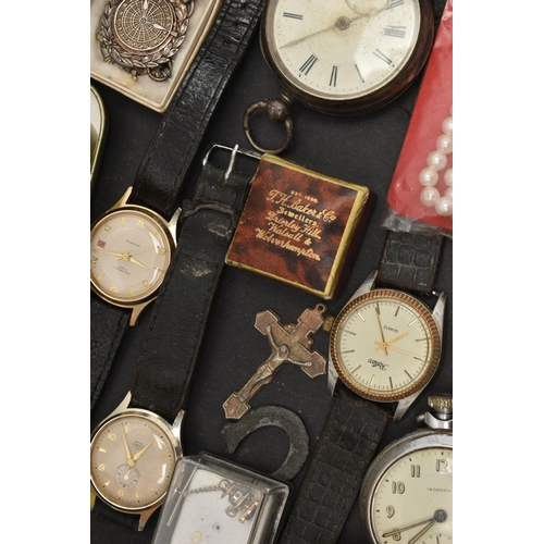 214 - A BOX OF ASSORTED ITEMS, to include a silver key wound, open face pocket watch, hallmarked Birmingha... 