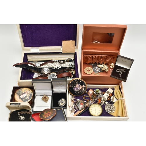 219 - A BOX OF ASSORTED ITEMS, to include a white metal, key wound, open face pocket watch, white dial, Ro... 