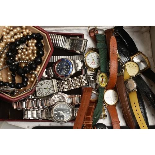 227 - A BOX OF ASSORTED COSTUME JEWELLERY AND BOXES, to include a wooden canteen box containing costume je... 