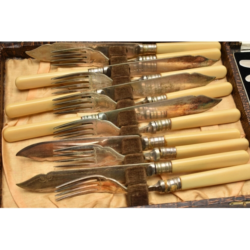 230 - A BOX OF ASSORTED WHITE METAL WARE, to include a cased set of six butter knives, a cased set of fish... 