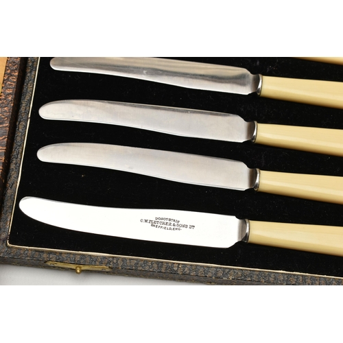 230 - A BOX OF ASSORTED WHITE METAL WARE, to include a cased set of six butter knives, a cased set of fish... 