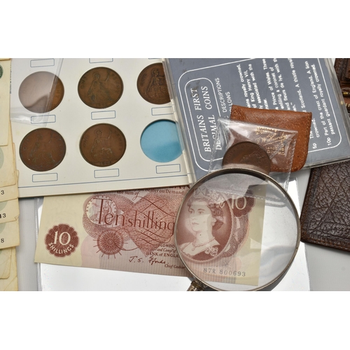 240 - A BOX OF MIXED COINAGE, to include Bank of England Banknotes  with Amounts of £1, Fforde 87R Ten Shi... 