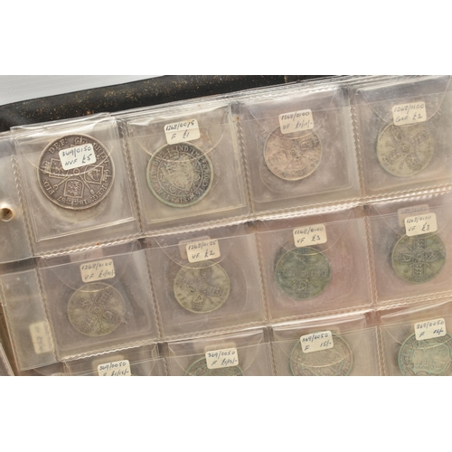 242 - A CARDBOARD BOX CONTAINING A COIN ALBUM WITH MOSTLY UK COINS, to include 17 X Victoria Crown coins, ... 