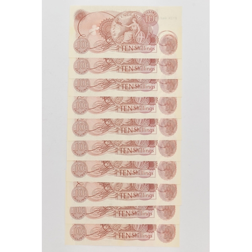 245 - A GROUP OF TEN x TEN SHILLINGS BANK OF ENGLAND CONSECUTIVE AND UNCIRCULATED BANKNOTES B73N 448701-44... 