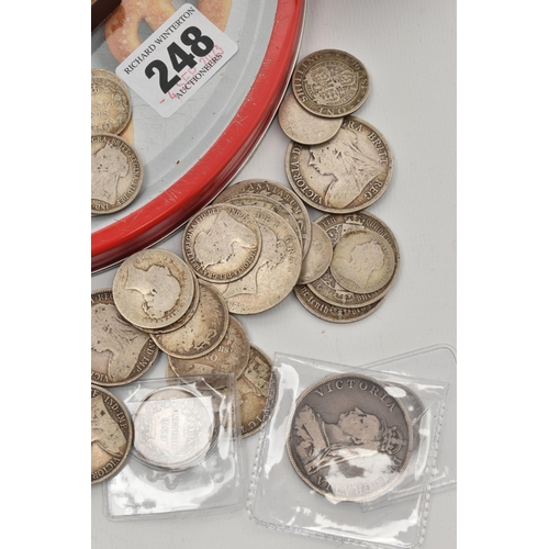 248 - A BISCUIT TIN FULL OF SILVER COINAGE, to include over 2650 grams of Pre 1947 .500 mainly Silver Flor... 