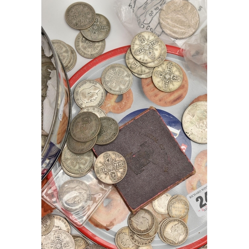 248 - A BISCUIT TIN FULL OF SILVER COINAGE, to include over 2650 grams of Pre 1947 .500 mainly Silver Flor... 