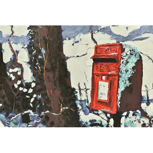 302 - TIMMY MALLETT (BRITISH CONTEMPORARY) 'SNOWY POST BOX', a signed limited edition print on box canvas,... 