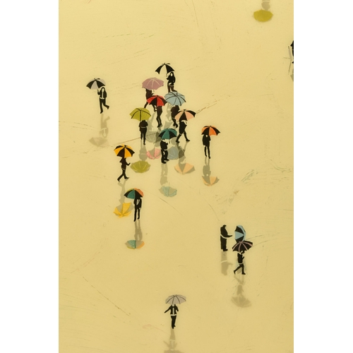 320 - CRAIG ALAN (AMERICAN 1971) 'REFLECTIONS', twenty-seven figures holding umbrellas, signed bottom left... 