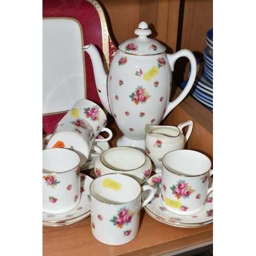 378 - A WEDGWOOD 'ULANDER' PATTERN W1813 TEA SET, comprising a square cake plate, teapot, covered sugar bo... 