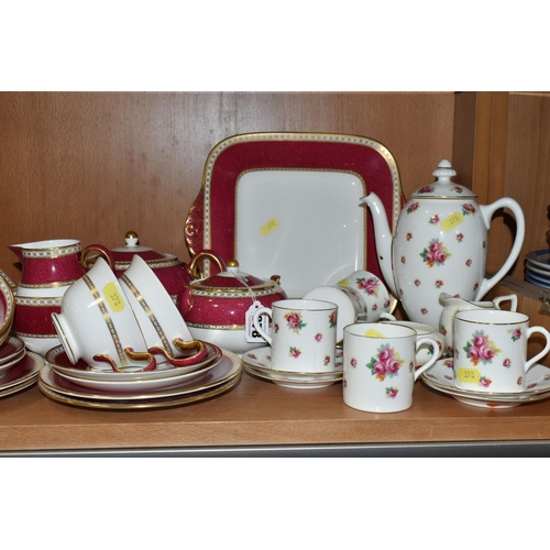 378 - A WEDGWOOD 'ULANDER' PATTERN W1813 TEA SET, comprising a square cake plate, teapot, covered sugar bo... 