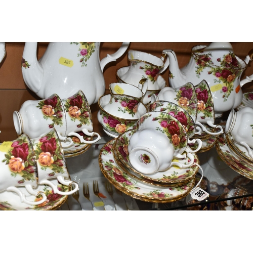 385 - ROYAL ALBERT 'OLD COUNTRY ROSES' PATTERN TEA AND COFFEEWARE, comprising a two tier cake stand, teapo... 