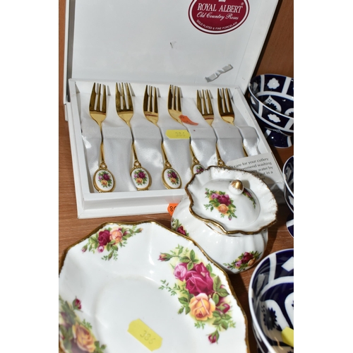 386 - ROYAL ALBERT 'HEIRLOOM' PATTERN TEAWARE, together with four Royal Crown Derby unfinished Imari tea c... 