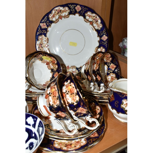 386 - ROYAL ALBERT 'HEIRLOOM' PATTERN TEAWARE, together with four Royal Crown Derby unfinished Imari tea c... 