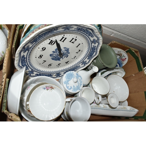 388 - TWO BOXES OF CERAMICS AND A TABLE LAMP, to include a Coalport 'Revelry' pattern trinket dish and a s... 