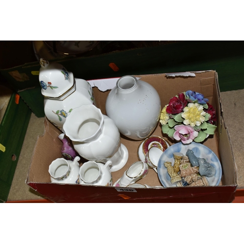 436 - THREE BOXES OF CERAMICS, to include an Aynsley 'Pembroke' pattern ginger jar, an Aynsley pot of chin... 