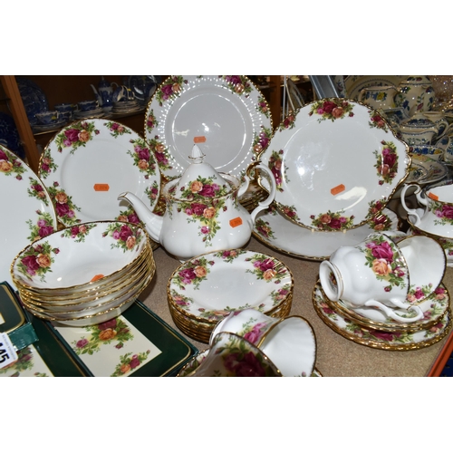 445 - A GROUP OF ROYAL ALBERT 'OLD COUNTRY ROSES' PATTERN TEA AND DINNERWARE, comprising celebration cake ... 