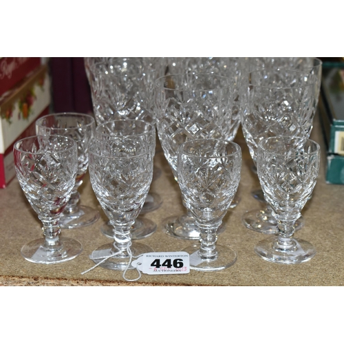 446 - A GROUP OF ROYAL DOULTON AND THOMAS WEBB CRYSTAL, comprising six short stemmed red wine glasses, fiv... 