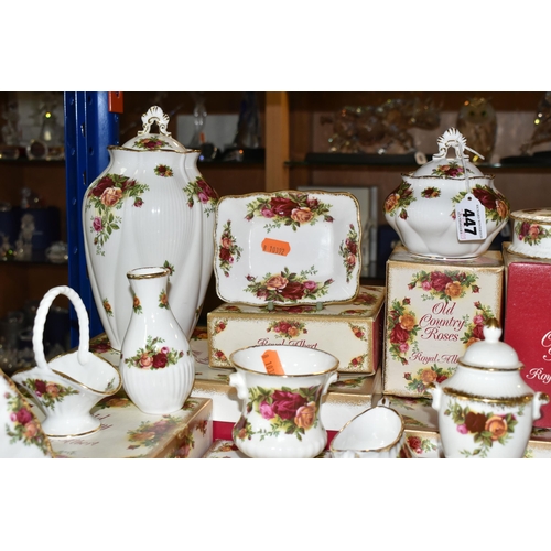 447 - A LARGE QUANTITY OF BOXED ROYAL ALBERT 'OLD COUNTRY ROSES' PATTERN GIFTWARE, comprising a wall clock... 