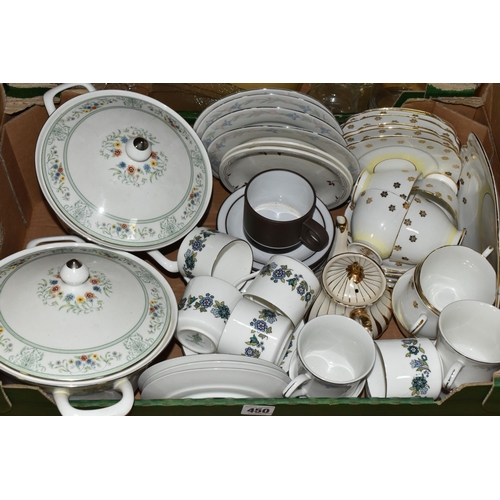 450 - FIVE BOXES OF CERAMICS, to include a large quantity of Portmeirion 'The Botanic Garden' pattern dinn... 