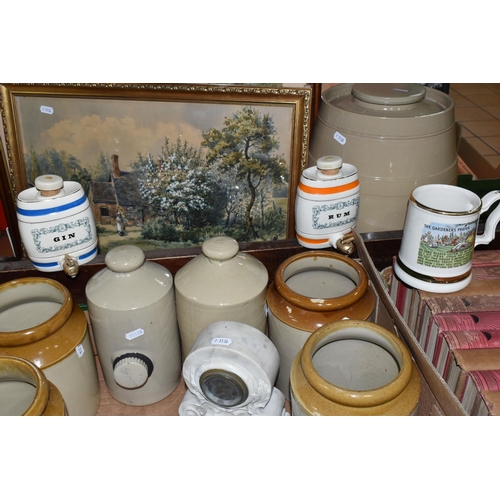 453 - TWO BOXES OF BOOKS AND STONEWARE POTS, comprising ten volumes of The History Of The Great European W... 