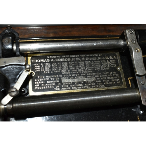 454 - AN EARLY 20TH CENTURY THOMAS EDISON PHONOGRAPH, serial number H322216, with a black painted papier m... 