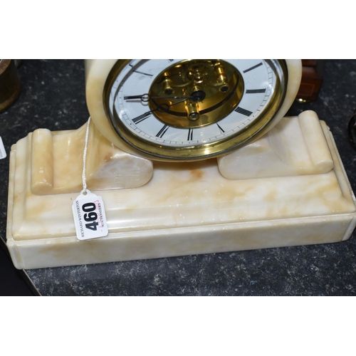 460 - TWO MANTEL CLOCKS, comprising a cream marble French made clock stamped Deposé 17092, height 23cm, a ... 