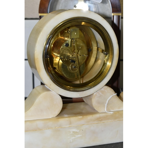 460 - TWO MANTEL CLOCKS, comprising a cream marble French made clock stamped Deposé 17092, height 23cm, a ... 