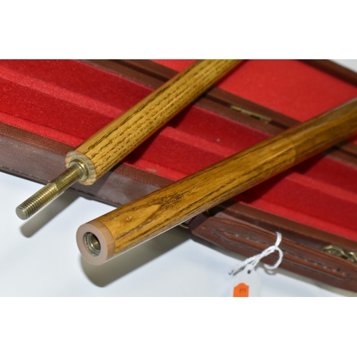 463 - A CASED POWER GLIDE ARENA EMBASSY WORLD SNOOKER TWO PIECE CUE, complete and in good condition with o... 