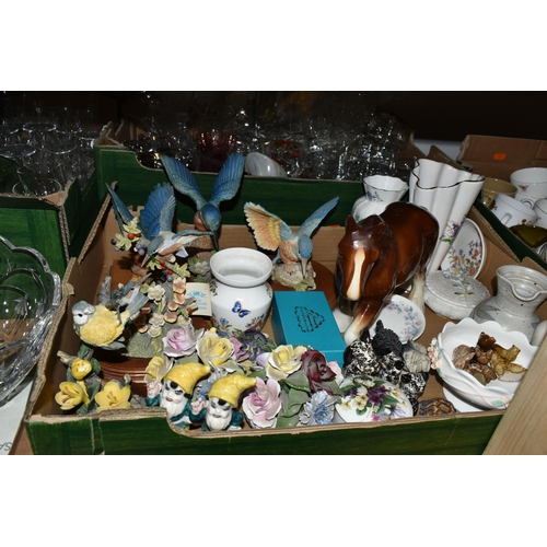 479 - FOUR BOXES AND LOOSE CERAMICS AND GLASSWARE, including assorted tea cups and saucers, a small number... 