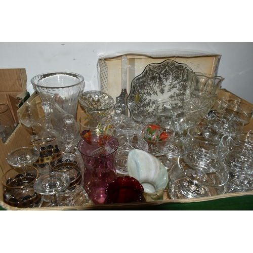 479 - FOUR BOXES AND LOOSE CERAMICS AND GLASSWARE, including assorted tea cups and saucers, a small number... 