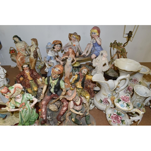 482 - A LARGE QUANTITY OF CAPODIMONTE FIGURES AND SIMILAR, comprising vases, figural groups, figural table... 