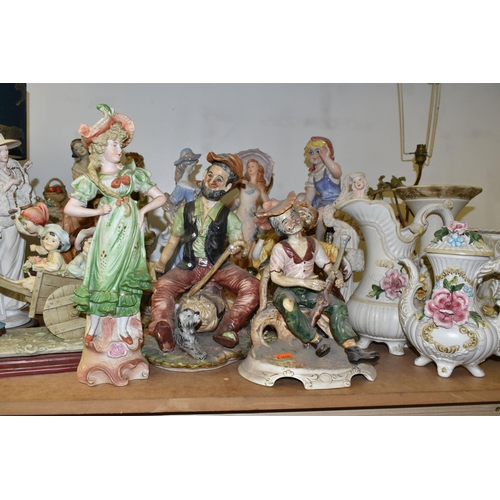 482 - A LARGE QUANTITY OF CAPODIMONTE FIGURES AND SIMILAR, comprising vases, figural groups, figural table... 