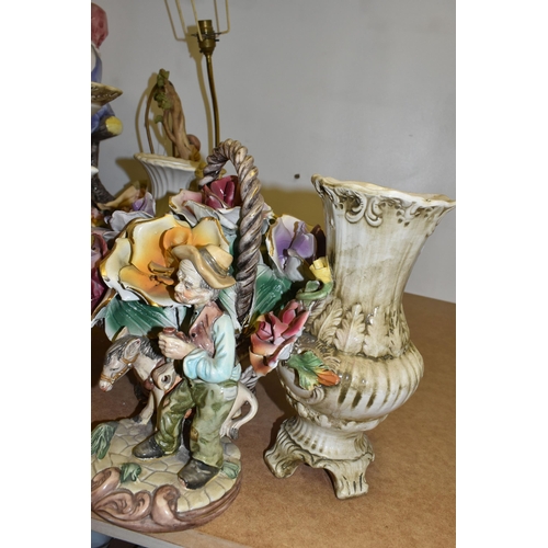 482 - A LARGE QUANTITY OF CAPODIMONTE FIGURES AND SIMILAR, comprising vases, figural groups, figural table... 