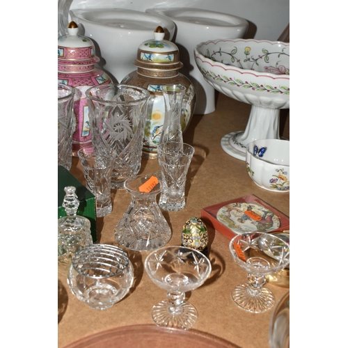 485 - A COLLECTION OF CUT GLASS AND CERAMICS, comprising two Armitage Shanks limited edition money boxes i... 