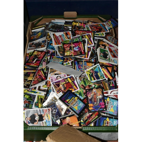 492 - FOUR BOXES OF TREEN, ANTIQUARIAN BOOKS AND A COLLECTION OF TOPPS TRADING CARDS, to include Topps Sla... 