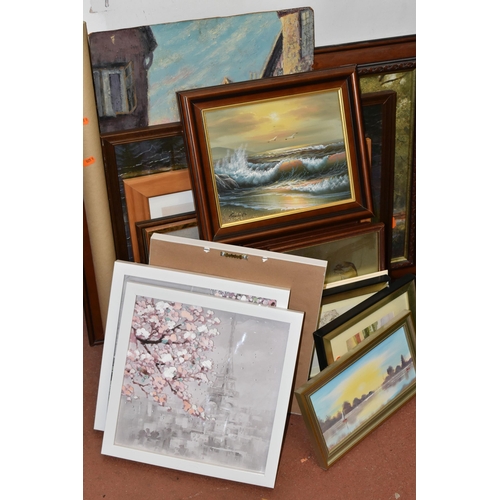 493 - A SMALL QUANTITY OF PAINTINGS AND PRINTS ETC, to include a B. J. Phillips coastal oil on canvas depi... 