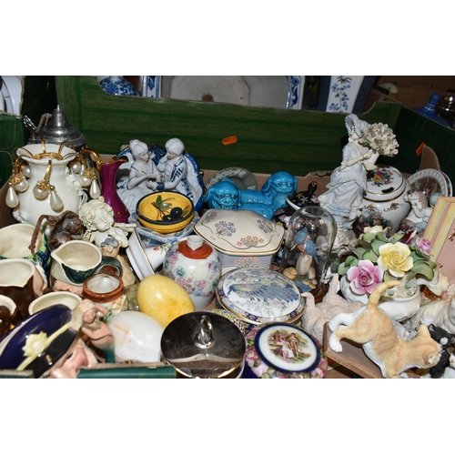 502 - THREE BOXES OF CERAMICS AND ORNAMENTS, to include a royal Doulton 'Old salt' character jug, Royal Wo... 