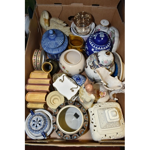 502 - THREE BOXES OF CERAMICS AND ORNAMENTS, to include a royal Doulton 'Old salt' character jug, Royal Wo... 