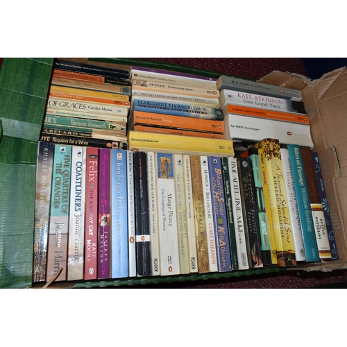 509 - FOUR BOXES OF BOOKS, antiquarian books, paperbacks and novels, together with a single silver napkin ... 