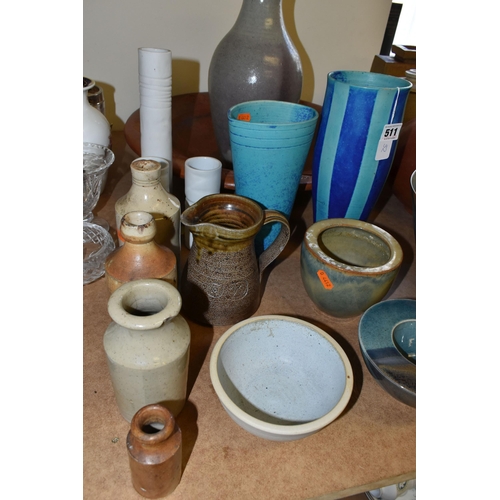 511 - A LARGE COLLECTION OF STUDIO POTTERY, twenty nine pieces comprising large chargers, bowls, vases and... 