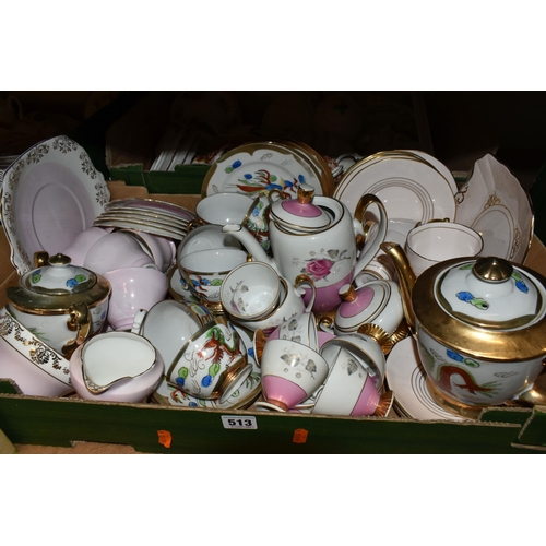 513 - SIX BOXES OF ASSORTED SETS OF TEAWARE, approximately fourteen different types of tea ware, maker's n... 