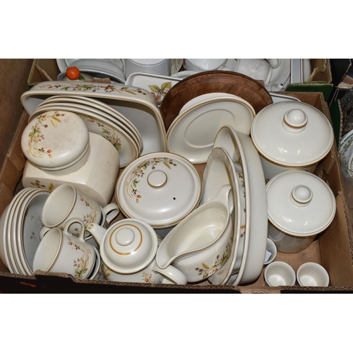 517 - SIX BOXES OF DINNERWARE AND GLASSWARE, to include a large cream soup tureen with ladle and lid, a Ro... 