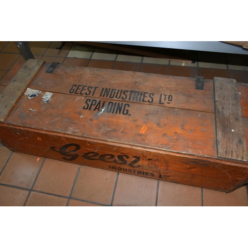 529 - A WOODEN GEEST BANANA BOX AND CONTENTS, box dated 1967, complete and in fairly good condition, conte... 