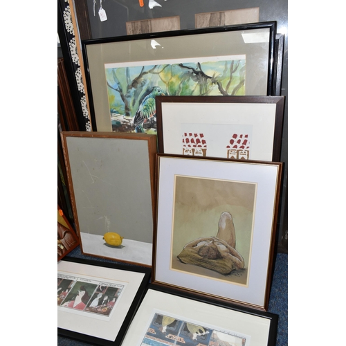 542 - A QUANTITY OF PICTURES AND PRINTS ETC, to include a framed Fijian tapa, approximate size 91cm x 95cm... 