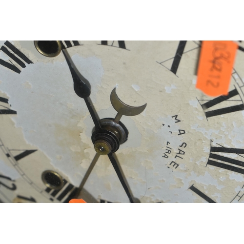 545 - AN EARLY 20TH CENTURY WALNUT STAINED REGULATOR WALL CLOCK, the circular painted 18cm dial with Roman... 