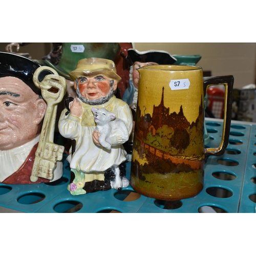 557 - SEVEN ASSORTED TOBY AND CHARACTER JUGS AND TWO OTHER CERAMIC ITEMS, including a Royal Doulton Charac... 